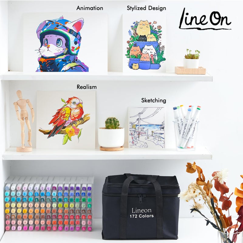 Lineon 172 Colors Alcohol Based Dual Tip Art Markers, 171+1 Blender Permanent Marker Pens Plus 1 Marker Pad 1 Case Perfect for Kids Adult Artist Coloring Books Drawing Sketching and Card Making - Image 5